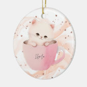 かわいい白ピンクの猫を茶碗で セラミックオーナメント (左)