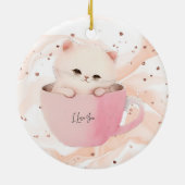 かわいい白ピンクの猫を茶碗で セラミックオーナメント (裏面)
