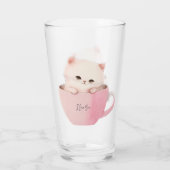 かわいい白ピンクの猫を茶碗で タンブラーグラス (裏面)