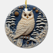 かわいい白フクロウ動物3Dチラストマ セラミックオーナメント (裏面)