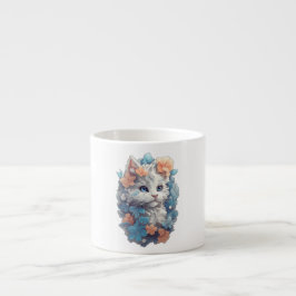 かわいい白フローラ猫 エスプレッソカップ
