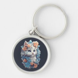 かわいい白フローラ猫 キーホルダー
