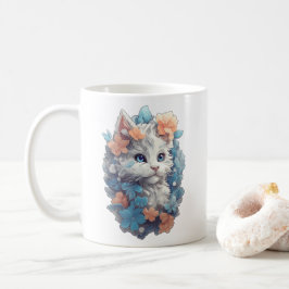 かわいい白フローラ猫 コーヒーマグカップ