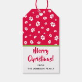 かわいい白ペット犬の子犬の前足のプリントパターン赤 ギフトタグ (正面)