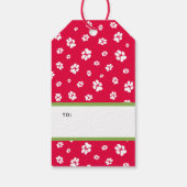 かわいい白ペット犬の子犬の前足のプリントパターン赤 ギフトタグ (裏面)