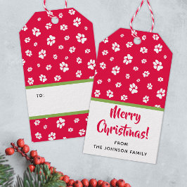 かわいい白ペット犬の子犬の前足のプリントパターン赤 ギフトタグ