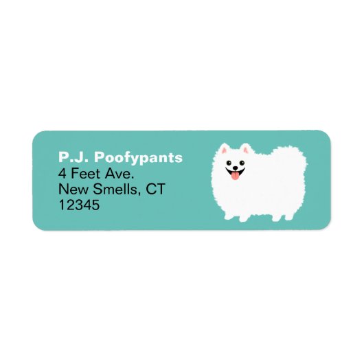 かわいい白ポメラニア犬漫画の犬の差出人住所 ラベル (正面)