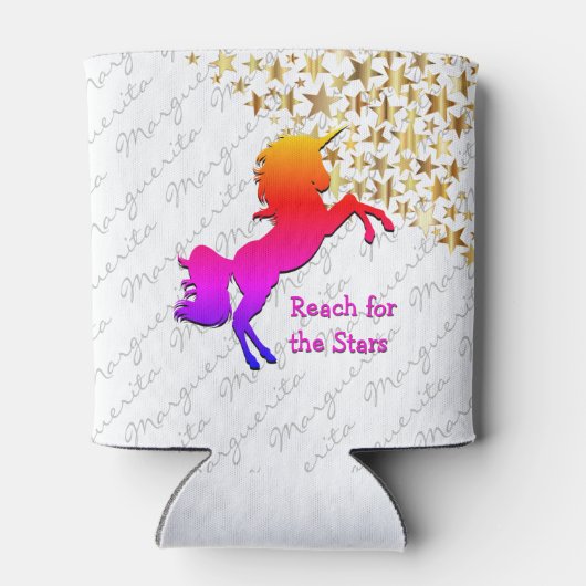 かわいい白ユニコーンスターパーソナライズされたズカスタム 缶クーラー (裏面)