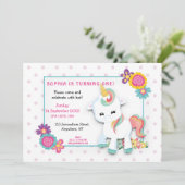 かわいい白ユニコーンドットガールズファースト誕生日 招待状 (スタンド正面)