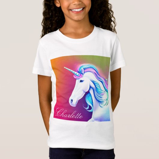 かわいい白ユニコーンAIデザイナーTシャツ Tシャツ (正面)