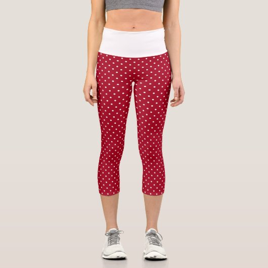 かわいい白水玉模様オンレッド カプリレギンス (正面)