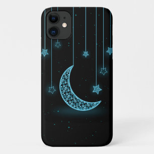 かわいい白熱［赤熱］光を放つ夜の月&星 iPhone 11 ケース