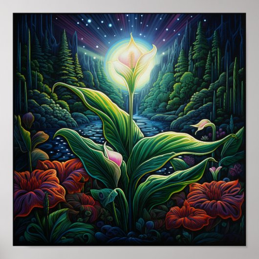 かわいい白熱［赤熱］光を放つ誕生日フラワーブーケピースリー ポスター (正面)