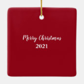 かわいい白犬が水を飲む赤いクリスマススクエア セラミックオーナメント (裏面)