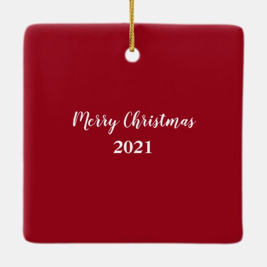 かわいい白犬が水を飲む赤いクリスマススクエア セラミックオーナメント (裏面)