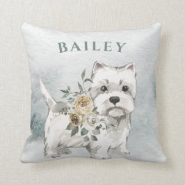かわいい白犬と花 | ウェスティー クッション