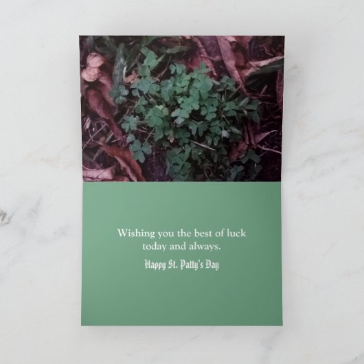 かわいい白犬のシャムロックとクローバーの写真 カード (内部)