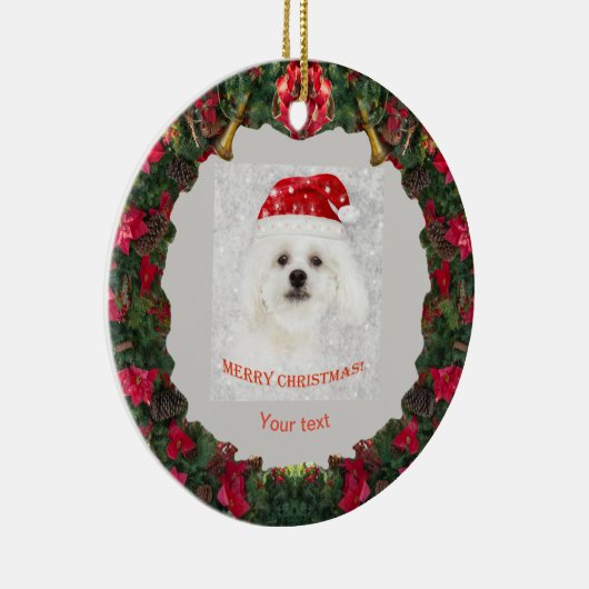 かわいい白犬のマルチーズ子犬をパーソナライズ セラミックオーナメント (右)