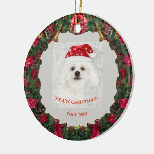 かわいい白犬のマルチーズ子犬をパーソナライズ セラミックオーナメント (左)