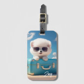 かわいい白犬の旅行スーツケーパーソナライズされたス名 ラゲッジタグ (正面縦)