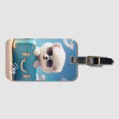 かわいい白犬の旅行スーツケーパーソナライズされたス名 ラゲッジタグ (正面横)