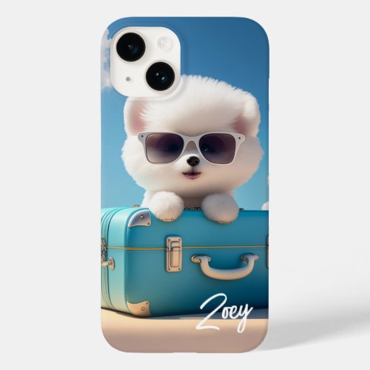 かわいい白犬の旅行スーツケーパーソナライズされたス名 Case-Mate iPhoneケース (裏面)