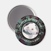 かわいい白犬の緑のシャムロッククローバーの写真 マグネット (正面/裏面)