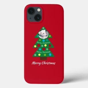 かわいい白犬カラフルクリスマスツリーレッド iPhone 13ケース