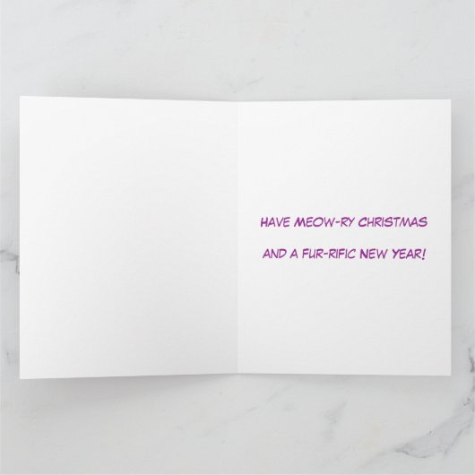 かわいい白猫とクリスマスツリーのイラスト カード (内部)