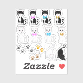 かわいい白猫とタキシード猫の画像 シール