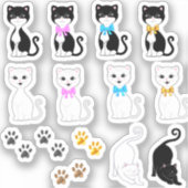 かわいい白猫とタキシード猫の画像 シール (正面)