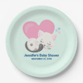 かわいい白猫ねこ寝る赤ちゃんシャワー ペーパープレート (正面)