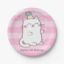かわいい白猫の女の子の誕生日パーティーグッズ ペーパープレート