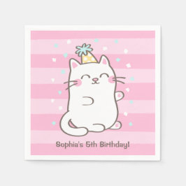 かわいい白猫の女の子の誕生日パーティ用ナプキン スタンダードカクテルナプキン