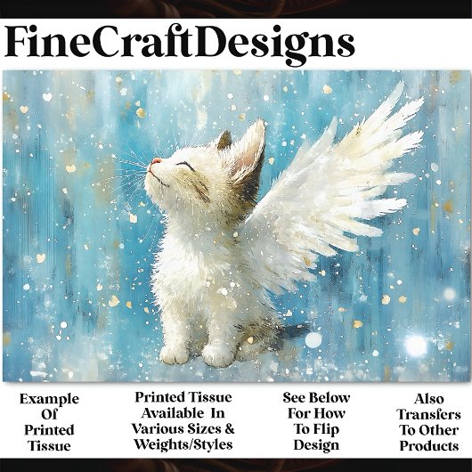 かわいい白猫の子猫と翼AV3デコパージュ 薄葉紙