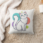 かわいい白猫の座るグラフィックTシャツ クッション (ブランケット)