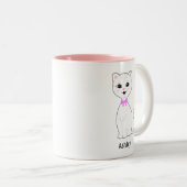 かわいい白猫の漫画パーソナライズされた ツートーンマグカップ (正面右)