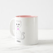 かわいい白猫の漫画パーソナライズされた ツートーンマグカップ (正面左)