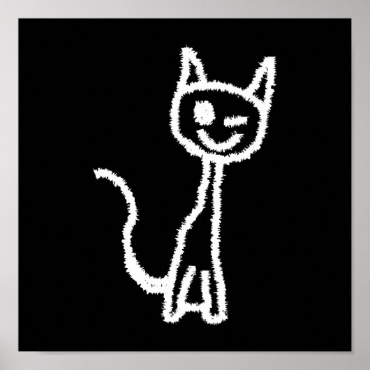 かわいい白猫の漫画。黒。 ポスター (正面)