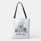 かわいい白猫の編み物愛好家アクセサリー デザイン トートバッグ (裏面)