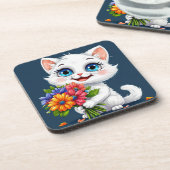 🐱 かわいい白猫の花柄ホームドリンクコースター 🌸 コースター (左側)