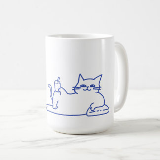 かわいい白猫の落書きキャラクター コーヒーマグカップ