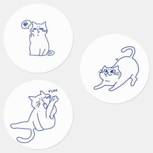 かわいい白猫の落書きキャラクター ラベル (グループ)