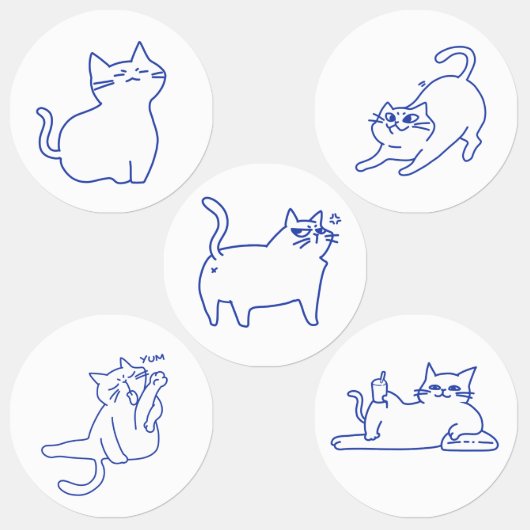 かわいい白猫の落書きキャラクター ラベル (グループ)