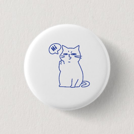 かわいい白猫の落書きキャラクター 缶バッジ (正面)