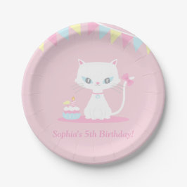かわいい白猫の誕生日パーティーグッズ ペーパープレート