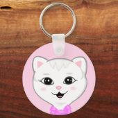 かわいい白猫の顔がライトピンクに キーホルダー (正面)