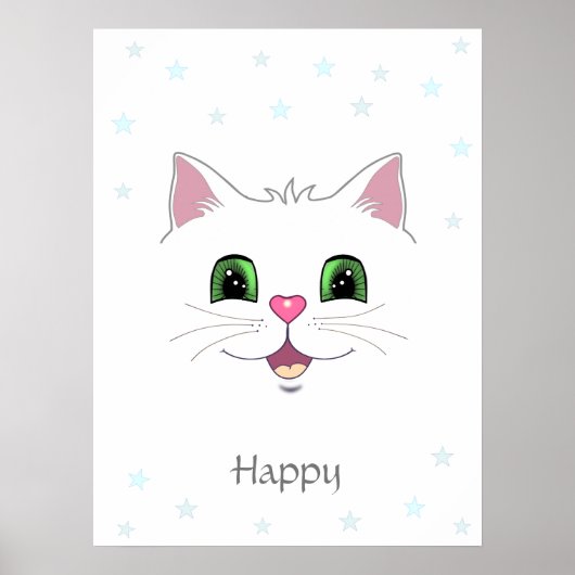 かわいい白猫の顔と星 ポスター (正面)