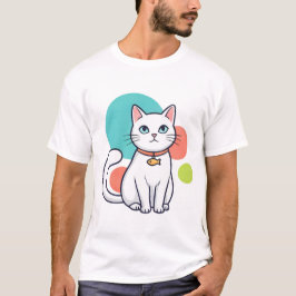 かわいい白猫の魚襟付きネックレス Tシャツ