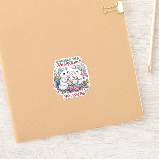 かわいい白猫ナースの水彩パーソナライズデザイン シール (ノートブック)